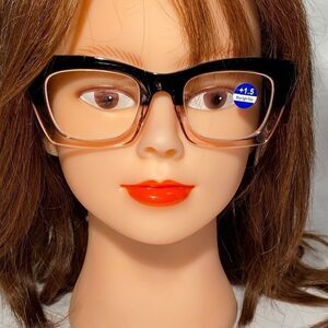 1294 Gretchen Reading Glasses 1.5 Square Black Pink Gradient Frames NWT